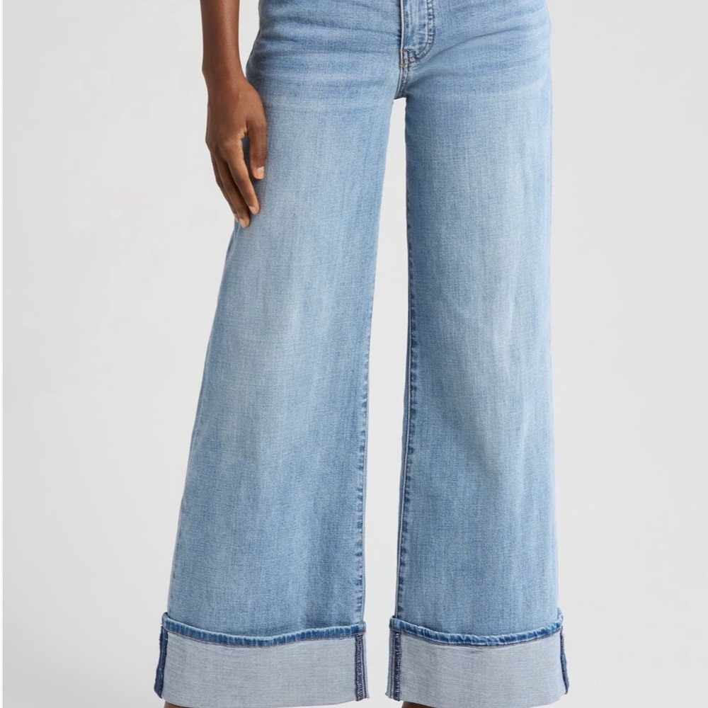 Kut from the Kloth medium blue wide leg, cuffed jeans